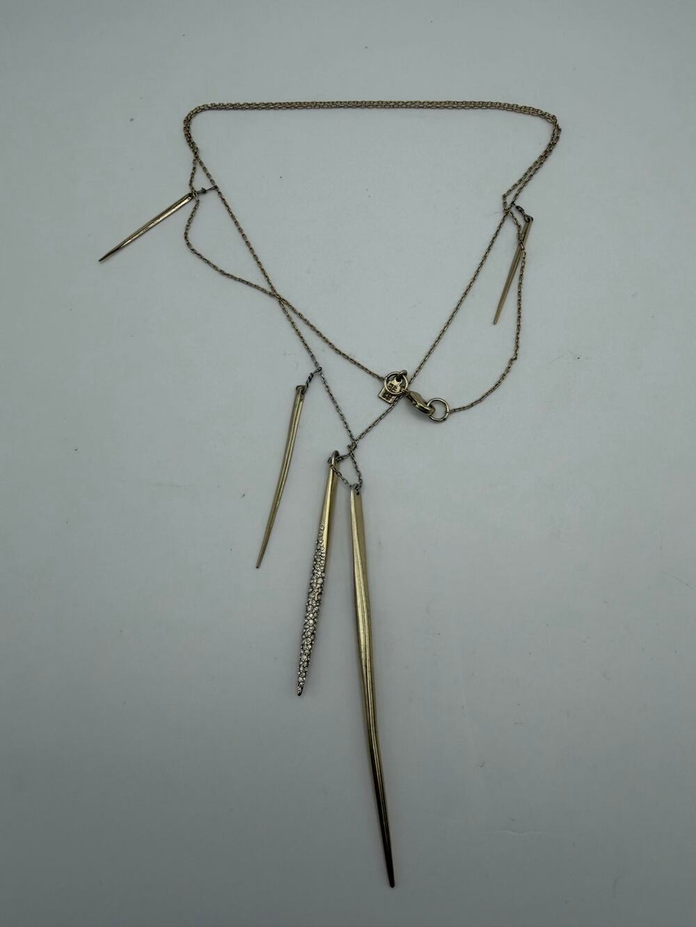 Alexis Bittar Elements Crystal Encrusted Spear Drop Long Pendant Necklace AS IS